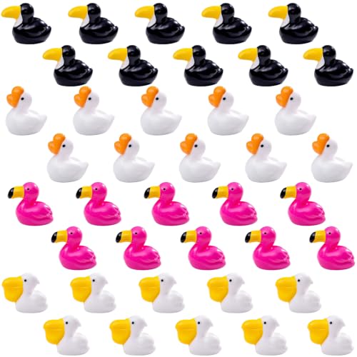 40Pcs Mini Resin Birds Figurines, Tiny Flamingos Toucan Goose Pelican Figures Variety Pack, Small Animal Figurines in Bulk for Crafts Pond Micro Landscaping Garden Decor Desk Display - color: 40pcs Birds Set