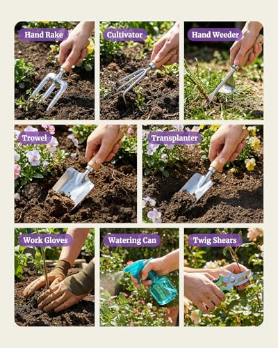 9-Piece Garden Tool Set with Stainless Steel Tools & Metal Basket - color: Light Green