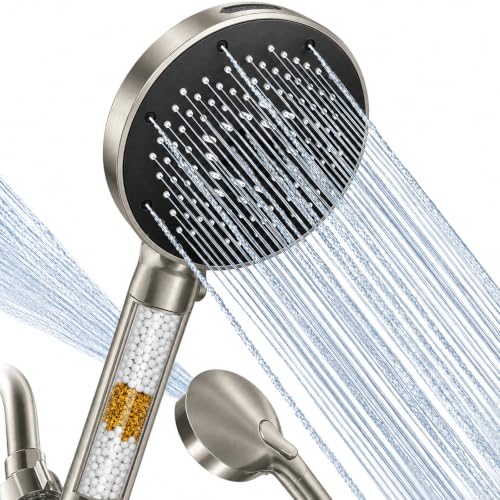 SR SUN RISE High Pressure Filtered Handheld Shower Head 9 Spray（1 filter） - color: Brushed Nickel, style: 2.5 Gallon Per Minute+1 Filter