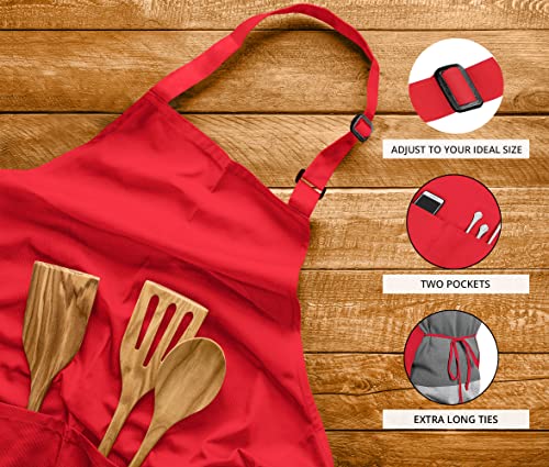 Utopia Kitchen Bib Aprons 10 Pack Adjustable With 2 Pockets - color: Red