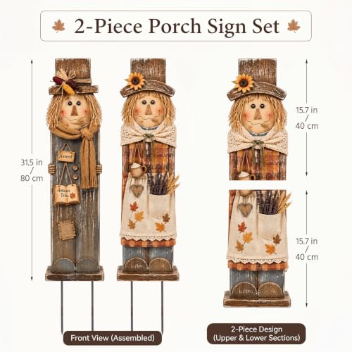 Moxweyeni 2 Pcs Fall Outdoor Decorations Large Metal Scarecrow Yard Signs - style: Scarecrow