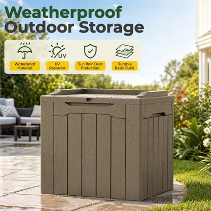 Flamaker 2 Pack Deck Box 31 Gallon Waterproof Resin Storage Box with Lid - color: Light Brown, size: 31 Gallon-2 Pack