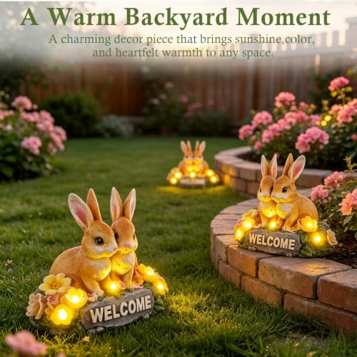Solar Rabbit Garden Statue 5.9" Resin Bunny Statue with Welcome Sign - style: Rabbit