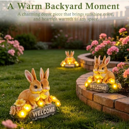 Solar Rabbit Garden Statue 5.9" Resin Bunny Statue with Welcome Sign - style: Rabbit
