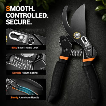 DECERK® Bypass Pruning Shears for Arthritic Hands, 5mm Cushioned Foam Grips
