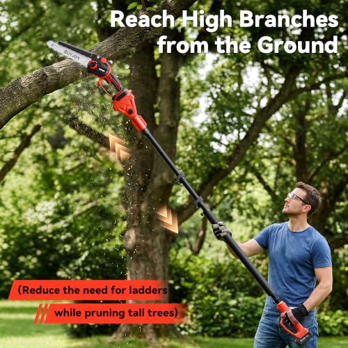 BUYJOY 4-in-1 Electric Pruning Shears & 8 Inch Pole Saw Combo - color: Red-black