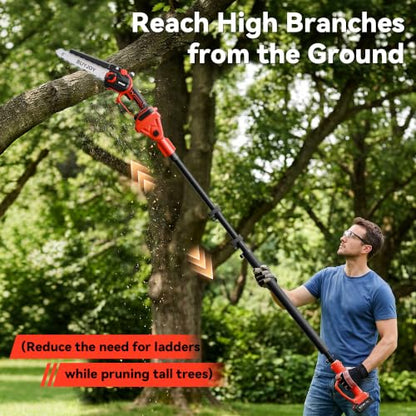 BUYJOY 4-in-1 Electric Pruning Shears & 8 Inch Pole Saw Combo - color: Red-black