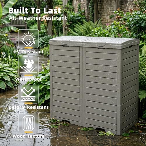 EFU 86 Gallon Outdoor Trash Can with Lid &Drip Tray, Waterproof Garbage Can - color: Grey, size: 86 Gallon