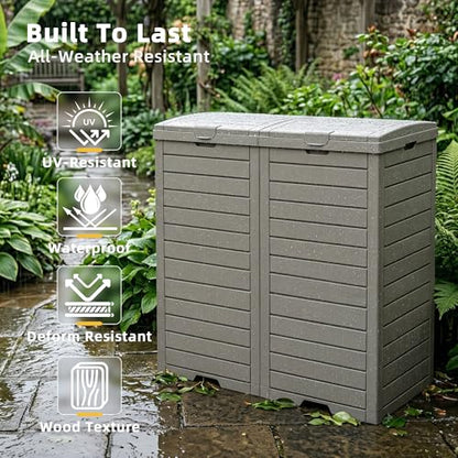 EFU 86 Gallon Outdoor Trash Can with Lid &Drip Tray, Waterproof Garbage Can - color: Grey, size: 86 Gallon