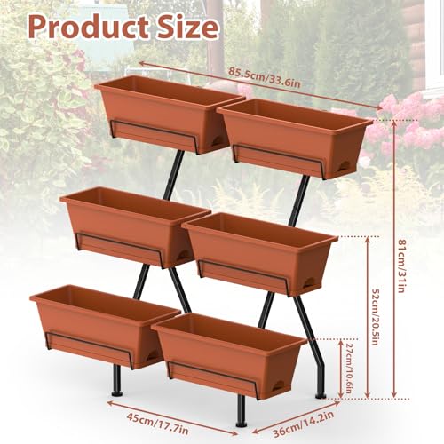 3-Tier Vertical Garden Planter with 6 Boxes, 31" Tall Raised Garden Bed - color: Brick Red, size: 3-Tier