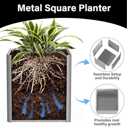Large Square Metal Planter Box, 20-Inch - color: Gray, size: 20"L x 20"W x 20"H