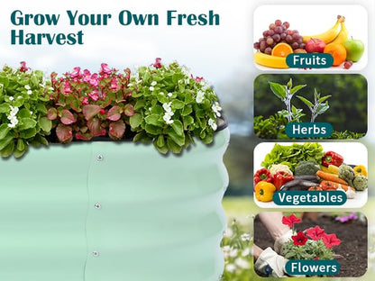 Metal Raised Garden Bed, 4 x 2 ft Oval Galvanized Planter Box - color: Green