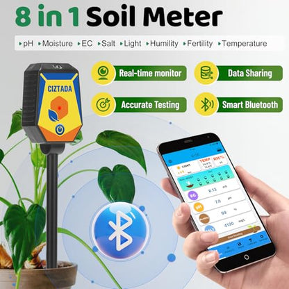 Smart Soil Moisture Meter 8 in 1 pH Salinity Fertility EC Meter