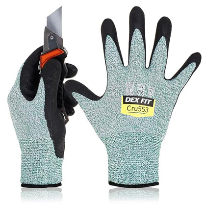 DEX FIT Level 5 Cut Resistant Gloves Cru553, 3D-Comfort Fit, Firm Grip, Thin & Lightweight, Touch-Screen Compatible, Durable, Breathable & Cool, Machine Washable; Green L (9) 1 Pair - color: Green, size: Large
