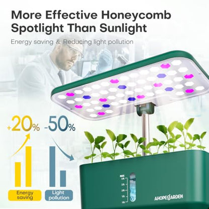 Ahopegarden Hydroponics Growing System: 10 Pods Indoor Herb Garden with LED - color: Green