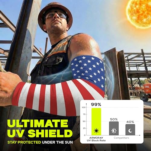 ARMORAY Arm Sleeves for Men UV Protection Cooling SPF 50 Sun Sleeves Sports - color: Usa Flag