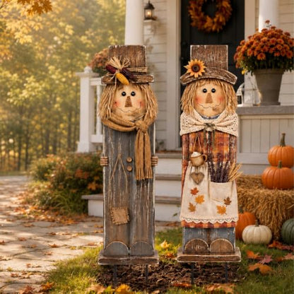 Moxweyeni 2 Pcs Fall Outdoor Decorations Large Metal Scarecrow Yard Signs - style: Scarecrow