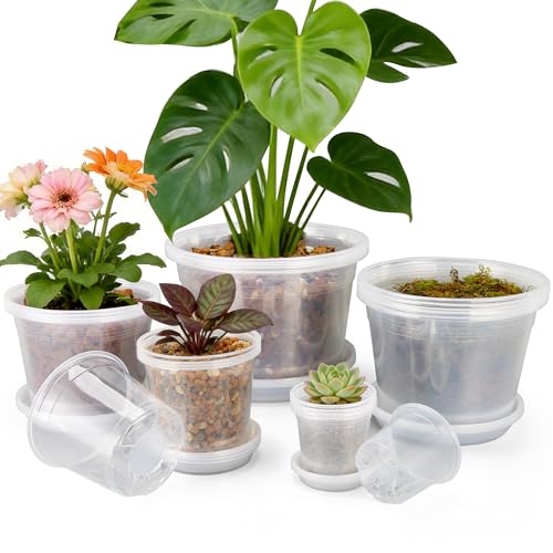 12/10/8/6/4 Inch Clear Nursery Pots with Drainage and Saucers, 20 Pack Large Clear Plastic Nursery Pots for Plants, Seedling Plant Pots for Repotting and Growing Plants, Flowers & Vegetables - size: 4/6/8/10/12 inch-20pcs