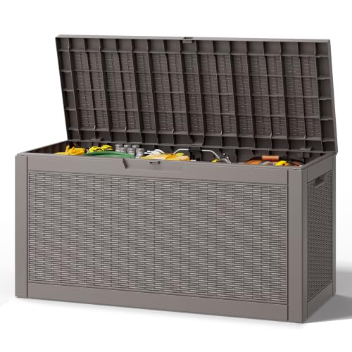 Outdoor Deck Storage Box, Waterproof,Grey,72 Gallon - color: Striped Gray, style: 72 Gallon