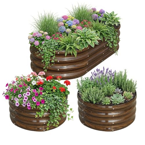 SnugNiture 3-Pack Galvanized Steel Raised Garden Bed Kit - 4x2x1 ft & 2x2x1 ft Metal Planter Boxes for Vegetables, Flowers, Herbs | Easy Assembly, Open Bottom Design