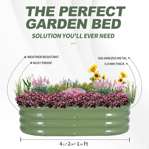 1MORE Galvanized Raised Garden Bed Outdoor,Planter Bed 4x2x1ft,Green,4-Pk - color: Green