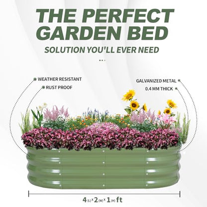 1MORE Galvanized Raised Garden Bed Outdoor,Planter Bed 4x2x1ft,Green,4-Pk - color: Green