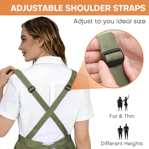 Cross Back Pinafore Apron Dress for Women, Olive Green Garden Apron