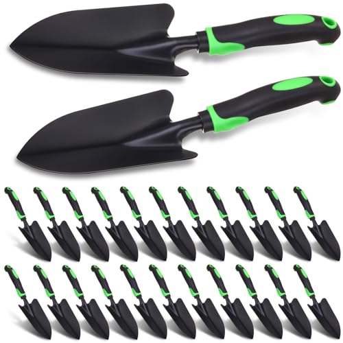 Yaocom 24 Pcs Garden Shovel Aluminum Alloy Heavy Duty Trowel Garden Tool Small Shovels for Digging Metal Hand Trowel Spade with Soft TPR Handle for Lawn Yard Farm Home Shop Planting (Green Black) - color: Green, size: Large Shovel