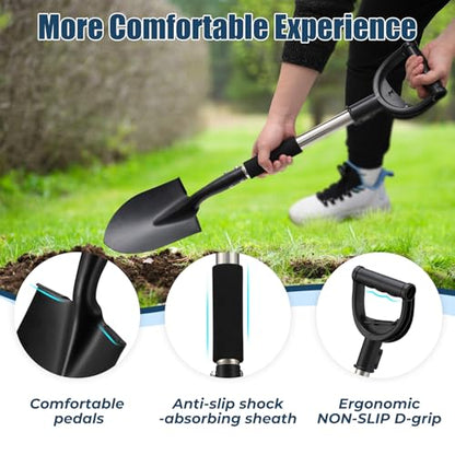Multi-Task Small Shovel 31" - D-Handle Ergonomic Design for Raised Garden Beds, Outdoor Compact Spaces & Family Camping (Rustproof & Ultra-Light), Silver - color: Silver