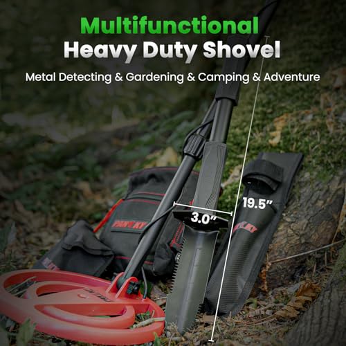 PANCKY Metal Detector Shovel with Extended Handle & Carrying Sheath, Heavy Duty Double Serrated Edge Metal Detecting Digging Tool, Digger Trowel for Gardening, Camping