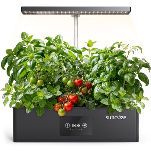 SUNCOZE Hydroponics Growing System Kit with 24W Dimmable LED Light, Black - color: Black