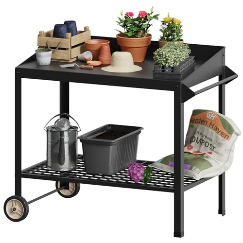 Metal Potting Bench on Wheels Heavy Duty Weatherproof Work Station