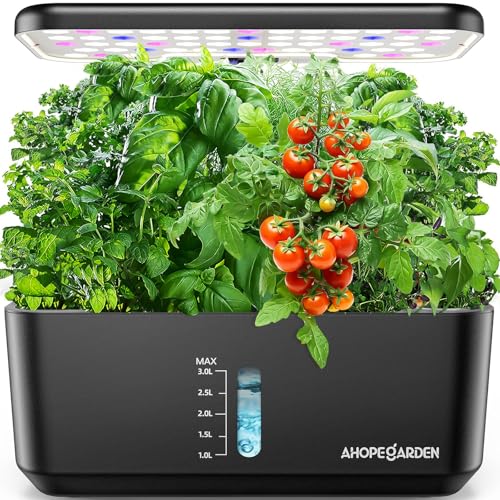 Ahopegarden Indoor Garden Hydroponics Growing System: 10 Pods Kit with LED - color: Black
