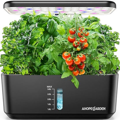 Ahopegarden Indoor Garden Hydroponics Growing System: 10 Pods Kit with LED - color: Black