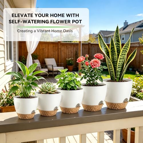 6-Pack Self Watering Pots for Indoor Plants, White - color: White