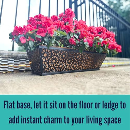 LaLaGreen Window Boxes Planters for Outdoor Plants (24 Inch, 2 Pack) Large Fence Hanging Planter Metal Deck Railing Flower Box with Coco Liner, Trendy Horse Troughs Balcony Pots Patio Porch Over Rail - size: 24" (61cm) x 2 pack