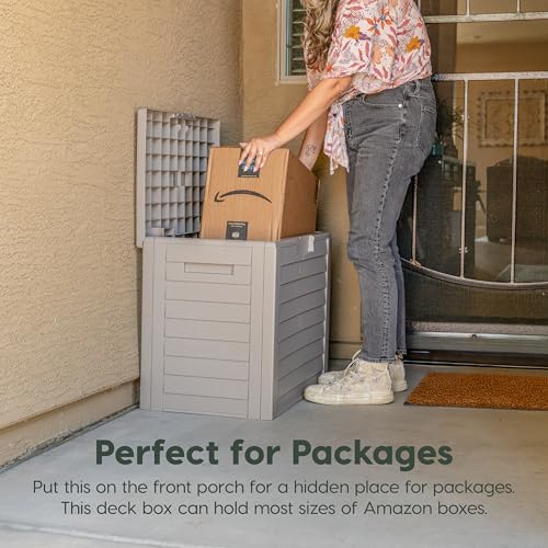 IRIS USA 35 Gallon Outdoor Deck Box, Lockable, Weather-Resistant, Beige - color: Beige