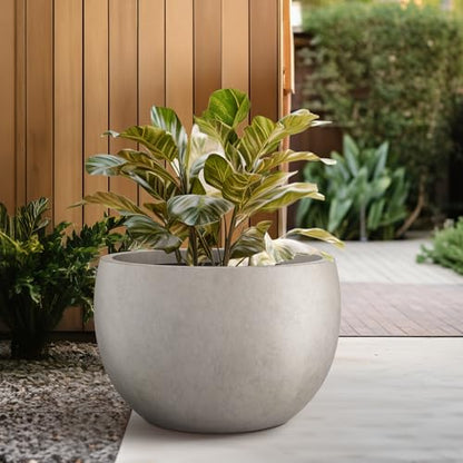 Kante Large Round Bowl Weathered Concrete Planter 20" Dia, Outdoor - color: Weathered Concrete, size: 19.9" d