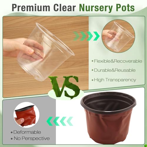 8 Inch Large Clear Nursery Pots with Drainage, 10 Pack Plastic Pots for Plants, Clear Plant Seedling Pots for Indoor & Outdoor Gardening (8 inch) - size: 8 inch