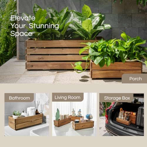 THYOI Premium Wooden Planter Box, Storage Box - 3 Colors (Natural) - color: Natural