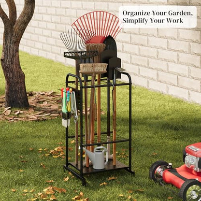 Garden Tool Organizer with Hooks, Steel Yard Storage Holder,Broom Holder - style: Rack with Hooks