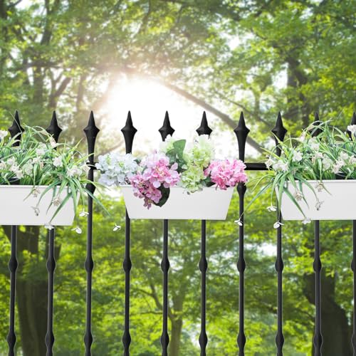 16 Inch Railing Planters Box Metal Hanging Flower Pot 5 Pcs - color: White-5pcs