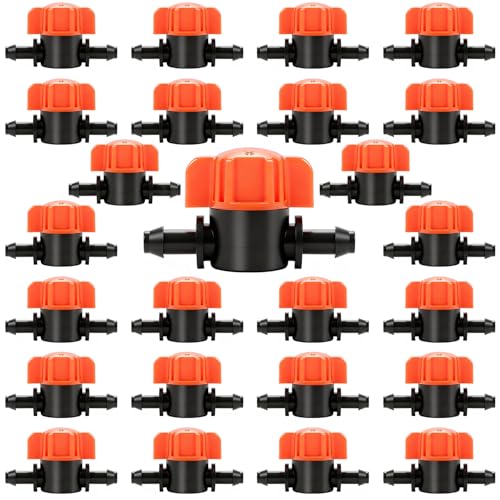 1/4 Inch Drip Irrigation Shut Off Valve: 25 Pack 1/4" Drip Line Barbed Valves Fittings for 1/4 Inch Irrigation Tubing Water Flow Control in-Line Valve for Garden Watering System - size: 1/4" Barbed Valve-25P