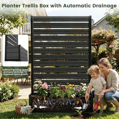 Plastic Raised Garden Bed with Trellis, 73.8"x46"x14" Planter Box for Climbing Plants, Vegetables & Vines,(Black-Louver) - size: 1 PCS 46" L x 14" W x 73.8" H