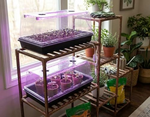 4-Pack 1020 Seed Starter Tray with Grow Light & 6.3" Tall Humidity Dome - size: 4p 1020Trays+6.3''Domes+Lights