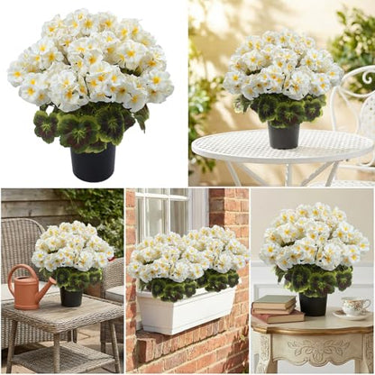 lovemoon 2 Pcs Geranium Potted Artificial Flowers, White, 19" - color: White