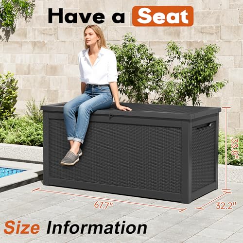 Waterproof Outdoor Storage Box, Resin Patio Organizer,320 Gal,Black - color: Striped Black, style: 320 Gallon