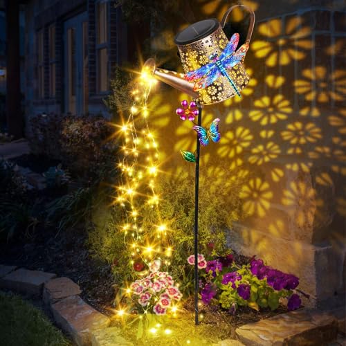 Large Solar Watering Can Lights with Dragonfly Outdoor Garden Decor Gifts - color: Dragonfly-Blue