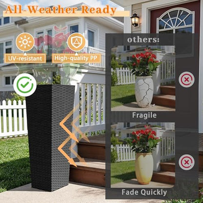 Greesum 32 Inch Tall Plastic Planters (Set of 2), Black - color: Black, size: 30" Height without Tray