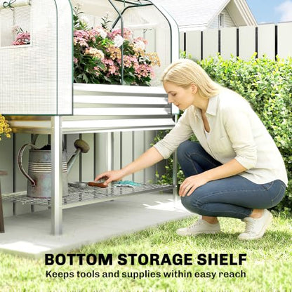 Outsunny Galvanised Raised Garden Bed with Greenhouse Cover, Silver - color: Silver